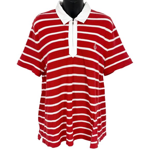 Ralph Lauren Women XL Extra Large Striped Polo Shirt Red White Short Sleeve EUC - Picture 1 of 8